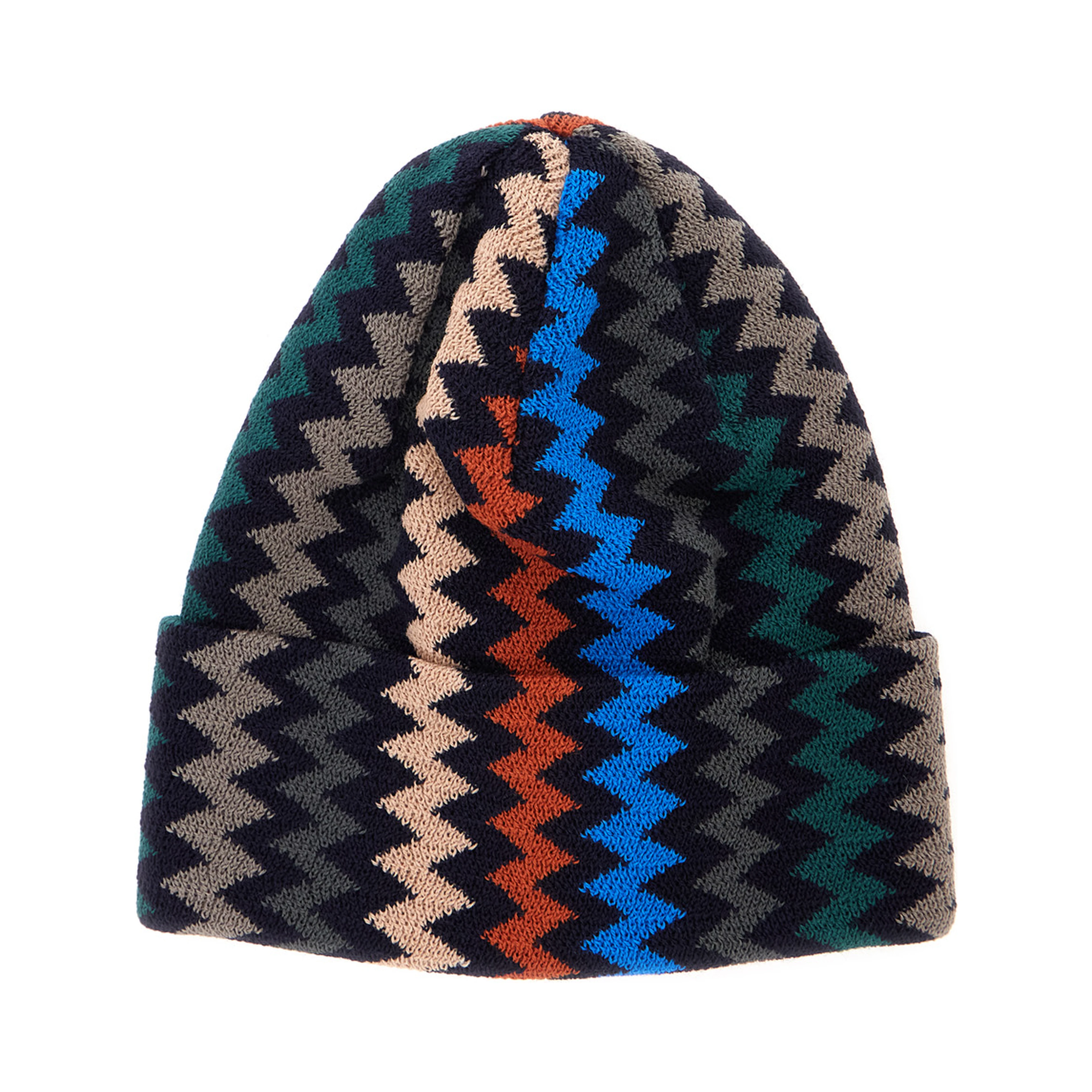 Black beanie with turn-up brim ZigZag motif in wool blend for men