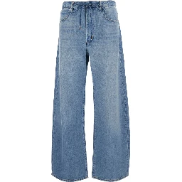 The Off-Duty Drawstring Bow Blue Jeans with Drawstring Waist and Wide Leg in Denim for Women