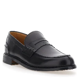 Black Loafers with Almond Toe in Leather for Men