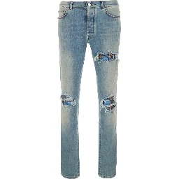 Light Blue Jeans with Ripped Details and Faded Design in Denim for Men