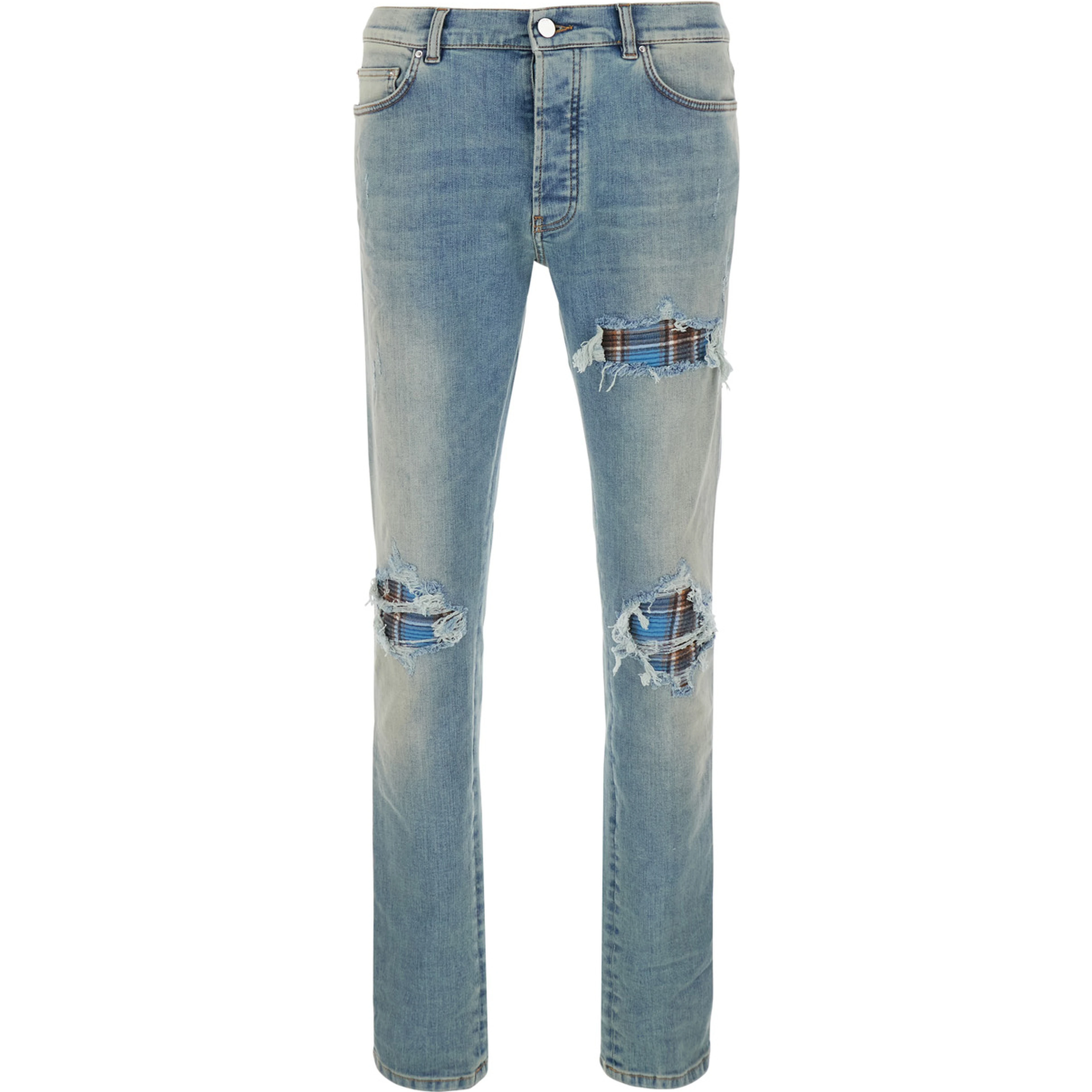Light Blue Jeans with Ripped Details and Faded Design in Denim for Men