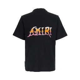 Black Crew Neck T-Shirt with Print Detail on the Front and Maxi Print on the Back in Cotton for Men