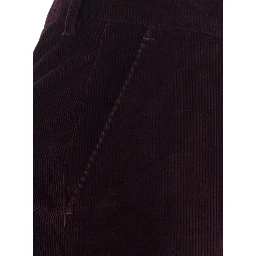 Burgundy Straight Leg Pants with Five-Pocket design in Corduroy for Women