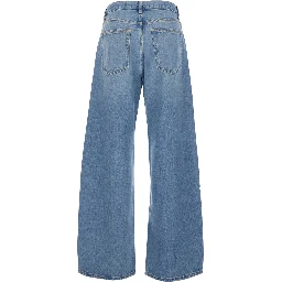 The Off-Duty Drawstring Bow Blue Jeans with Drawstring Waist and Wide Leg in Denim for Women