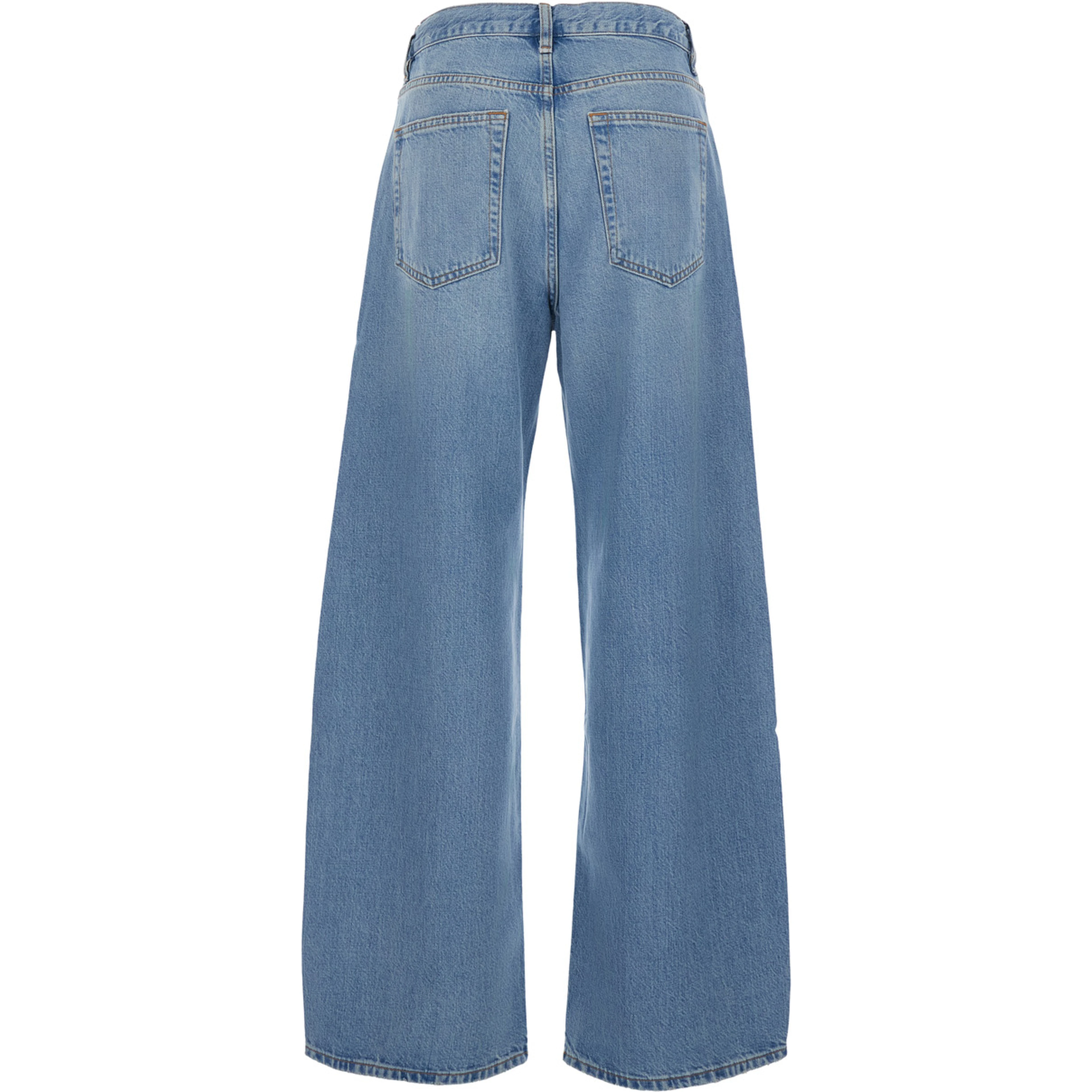 The Off-Duty Drawstring Bow Blue Jeans with Drawstring Waist and Wide Leg in Denim for Women
