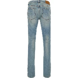 Light Blue Jeans with Ripped Details and Faded Design in Denim for Men