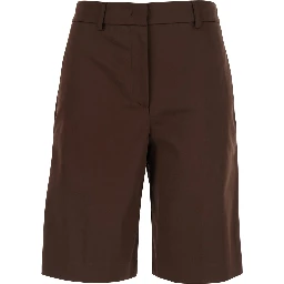 Brown Bermuda Shorts Belt Loops and Two Back Welt Pockets in Cotton for Women