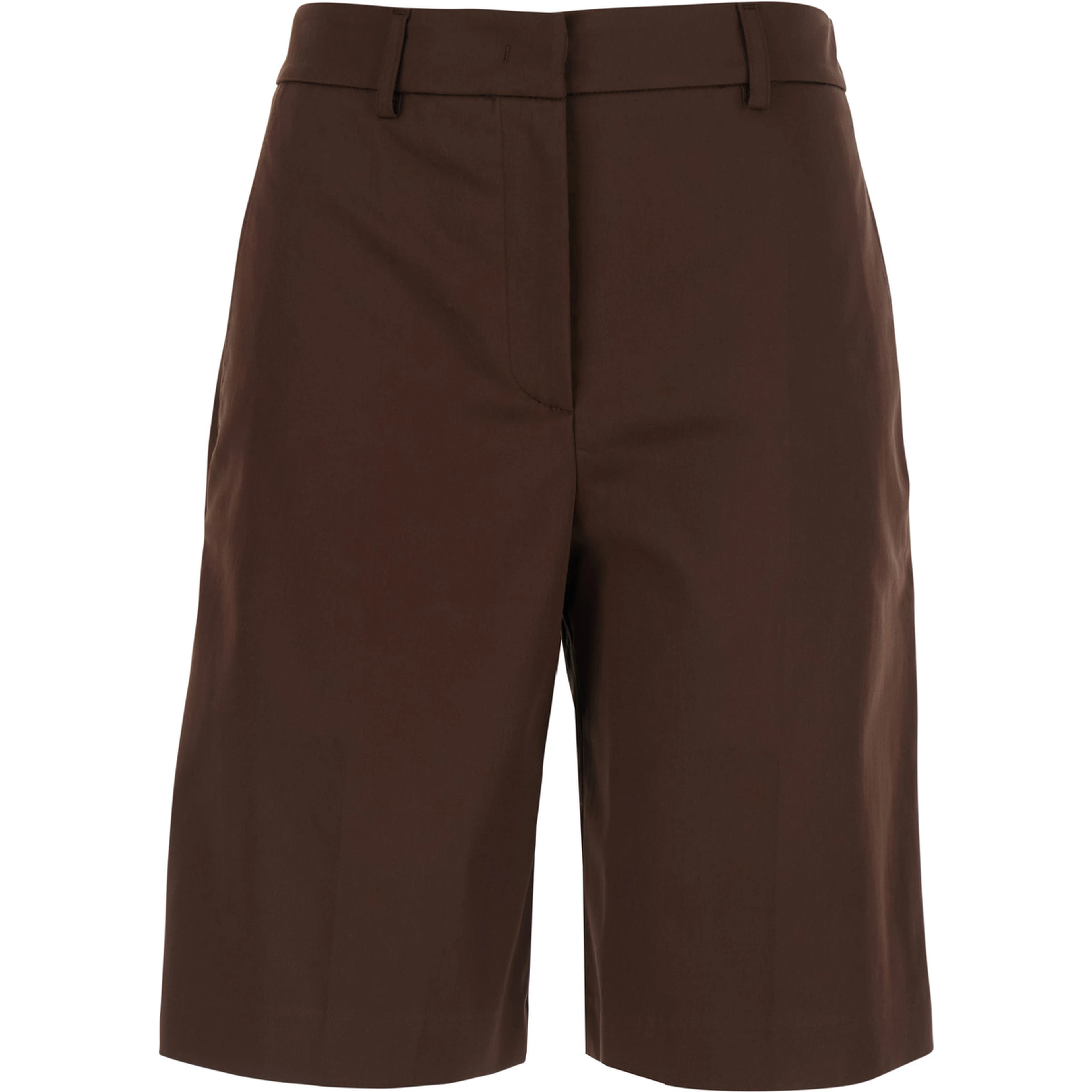 Brown Bermuda Shorts Belt Loops and Two Back Welt Pockets in Cotton for Women