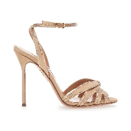 Soulmate Beige Sandals with Crystal Decoration and High Stiletto Heel in Suede for Women