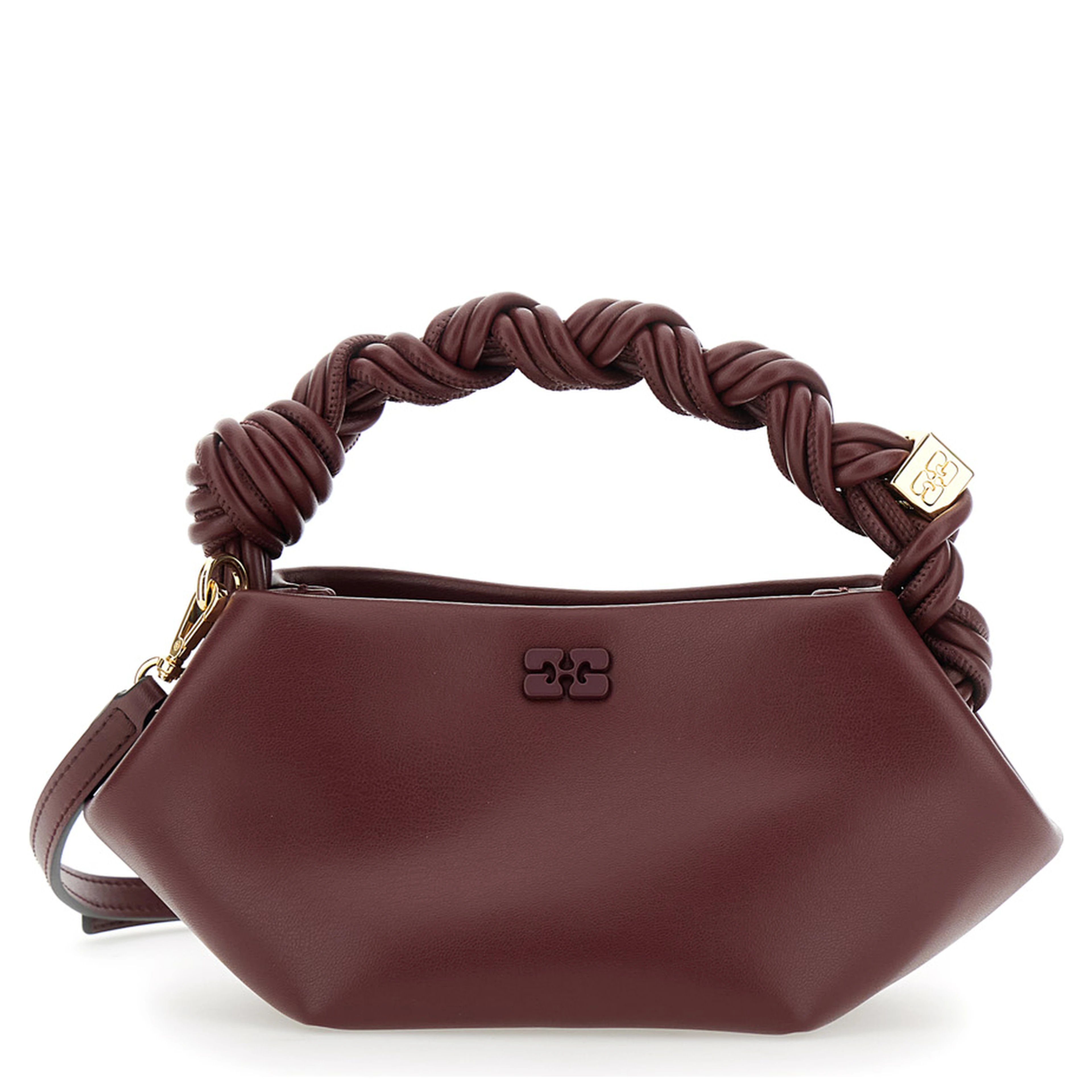 Bou Bordeaux Mini Handbag with Braided Handle and Removable Shoulder Strap in Leather Woman