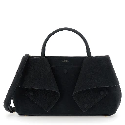 Mercer Small black Handbag with handles and logo lettering on the front in suede for women