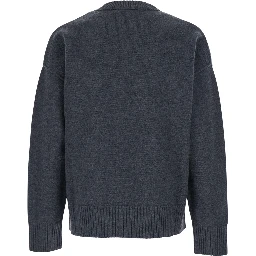 Crewneck Sweater with Dropped Shoulders and ADC Embroidery on the Front in Gray Wool for Men