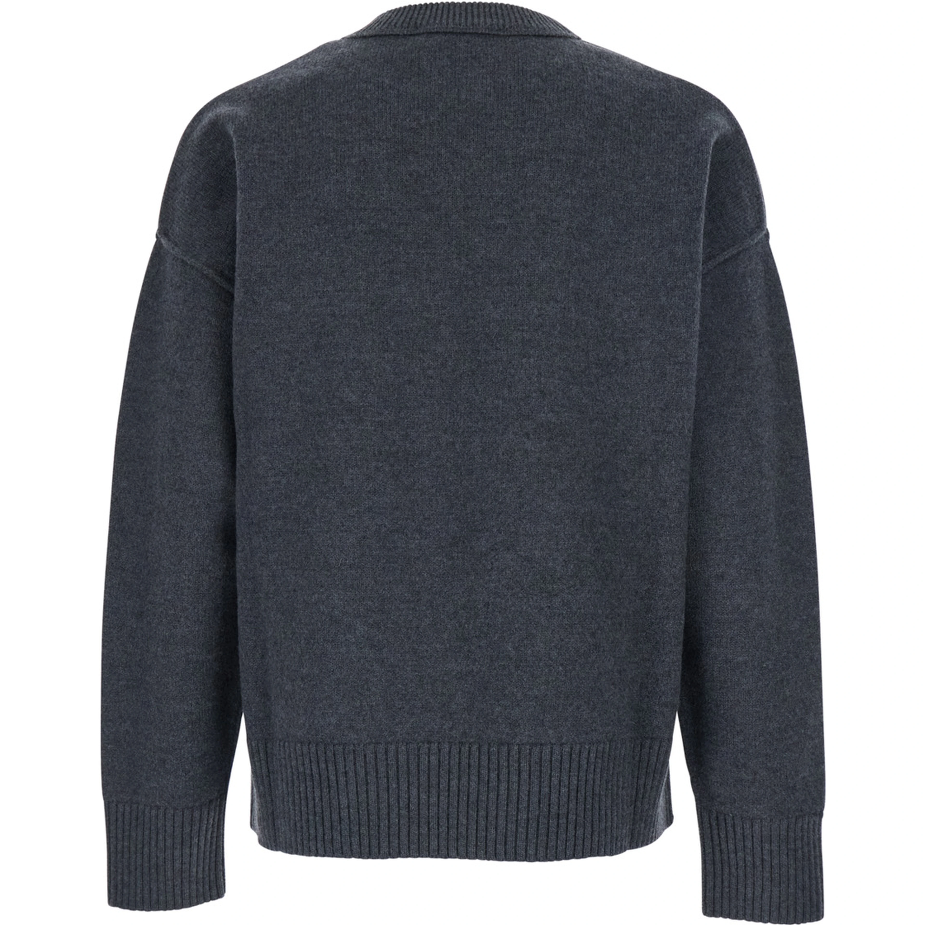 Crewneck Sweater with Dropped Shoulders and ADC Embroidery on the Front in Gray Wool for Men