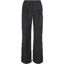 Brown High-waisted trousers with hidden front closure in wool for women