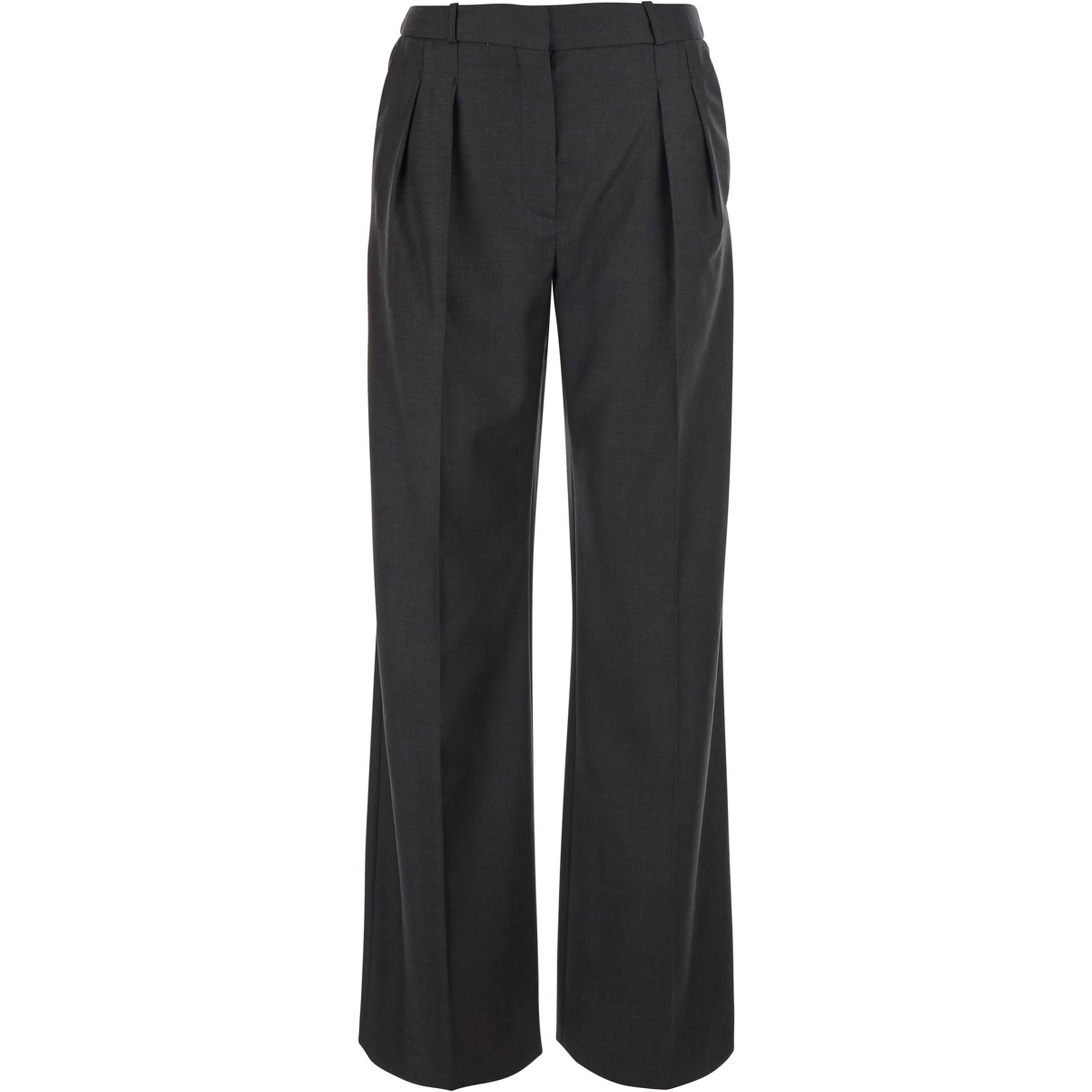 Brown High-waisted trousers with hidden front closure in wool for women