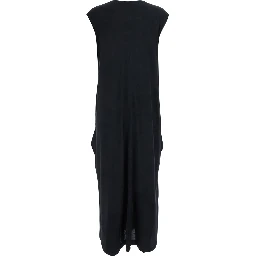 Black Long Dress with Knot Detail at Waist in Fabric for Women