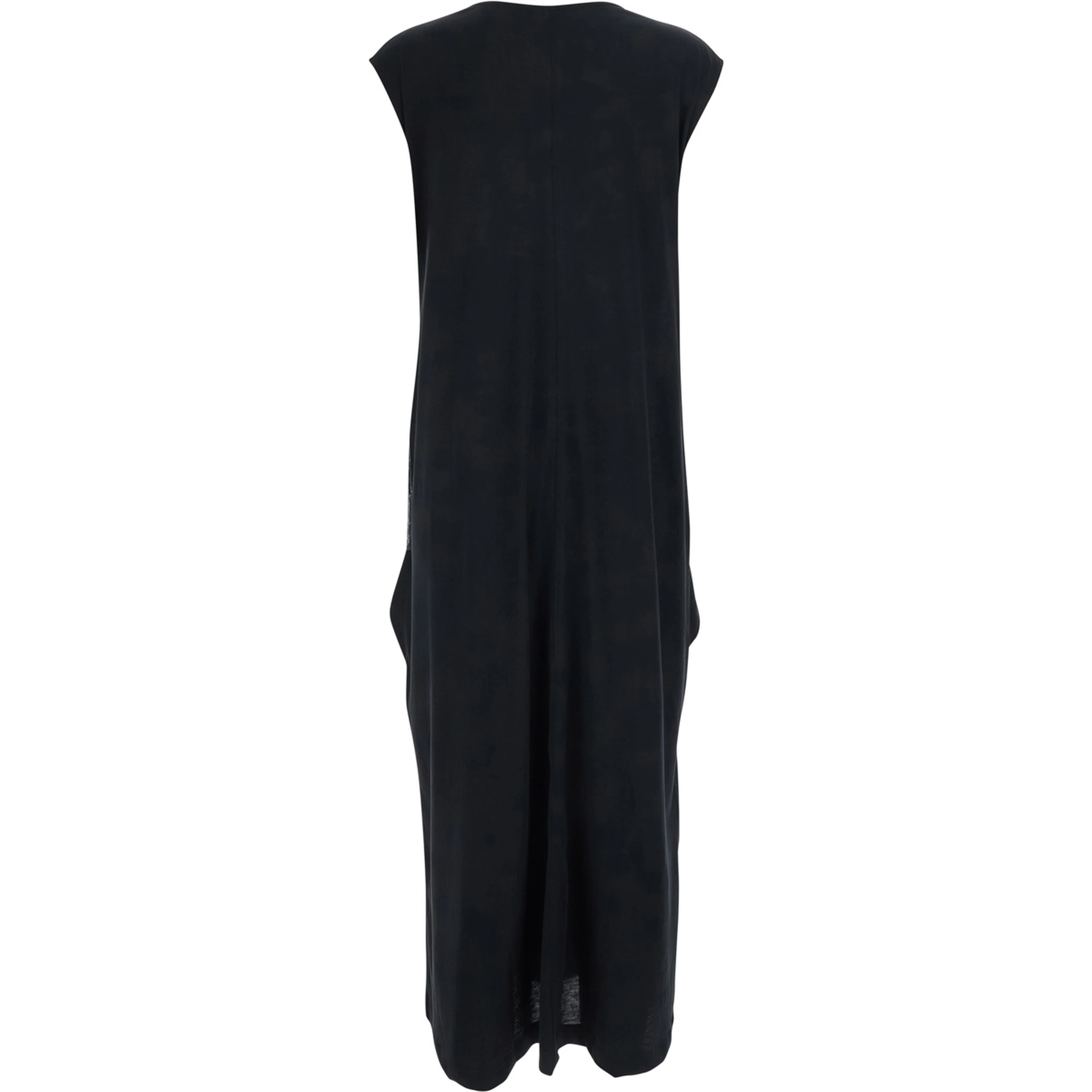 Black Long Dress with Knot Detail at Waist in Fabric for Women