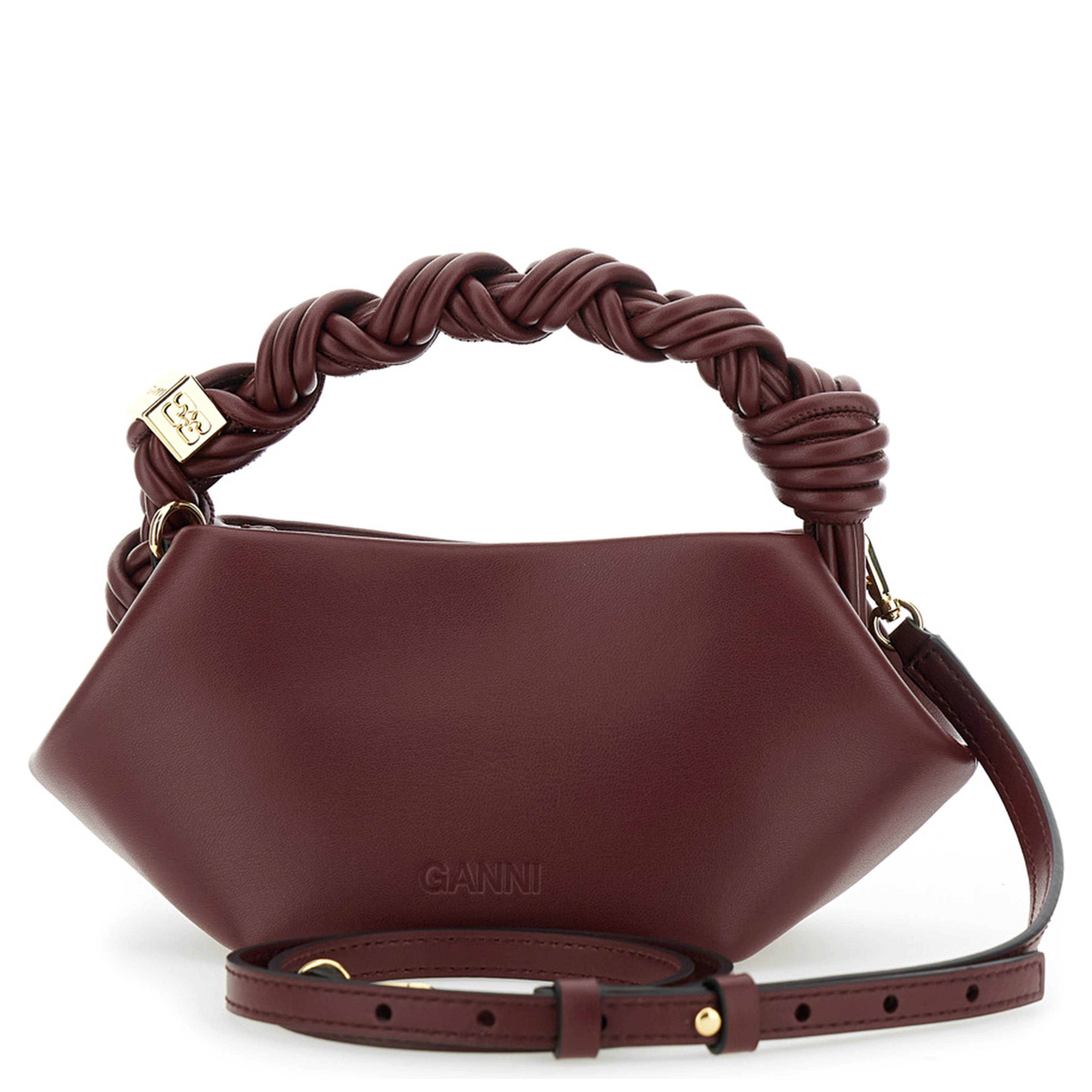 Bou Bordeaux Mini Handbag with Braided Handle and Removable Shoulder Strap in Leather Woman
