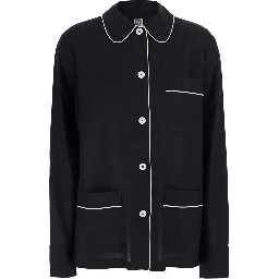 Black Shirt with collar and contrasting details in silk for women
