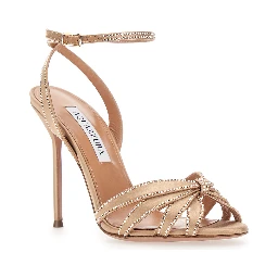 Soulmate Beige Sandals with Crystal Decoration and High Stiletto Heel in Suede for Women