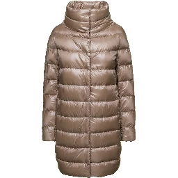 Long down jacket with funnel neck and Tech Fabric beige woman