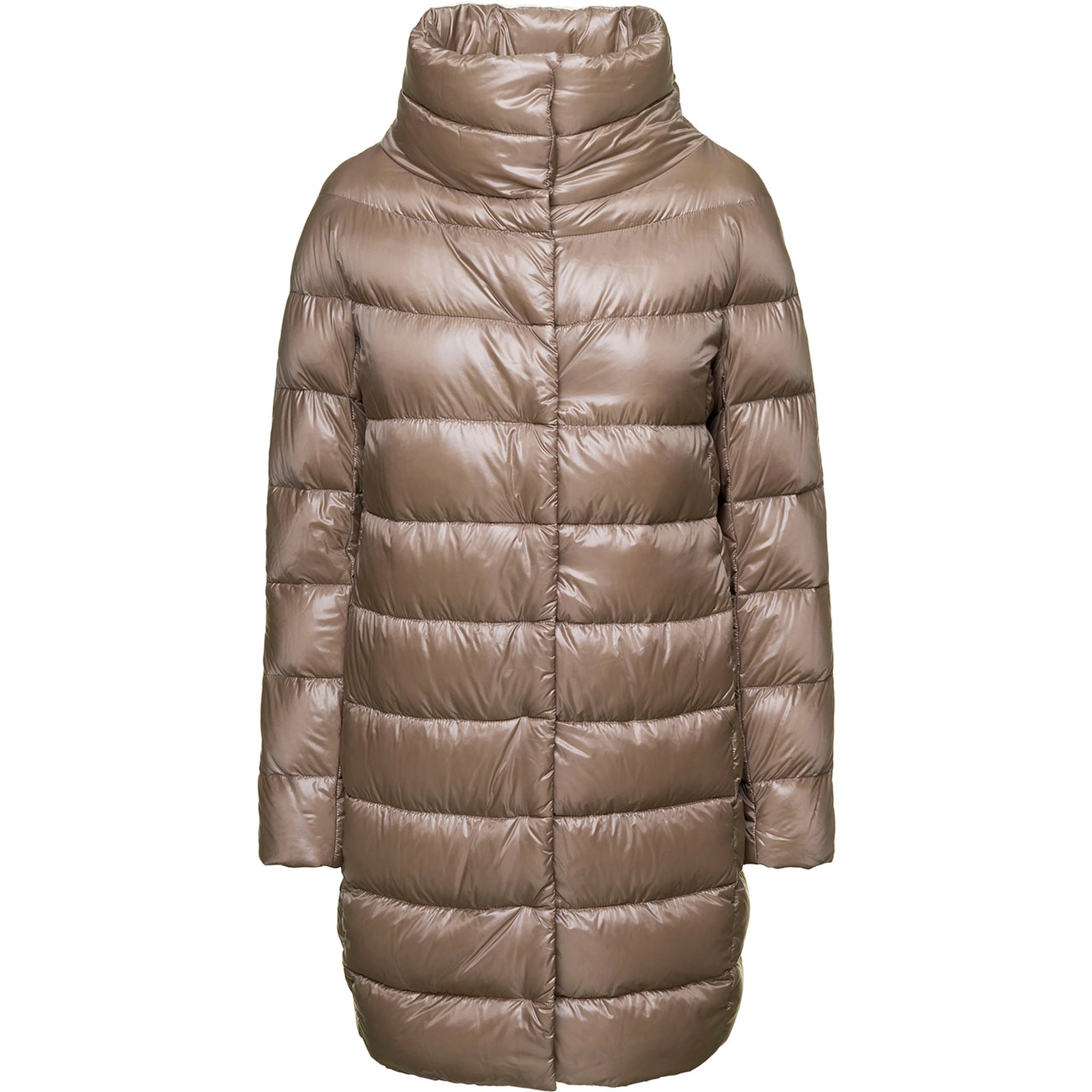 Long down jacket with funnel neck and Tech Fabric beige woman