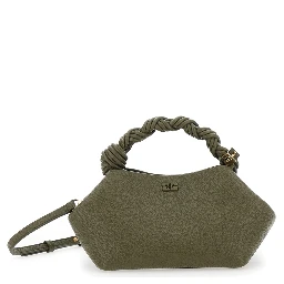 Bou Small Green Handbag with Woven Handle and Adjustable and Removable Strap in Grained Leather Woman