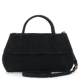 Mercer Small black Handbag with handles and logo lettering on the front in suede for women