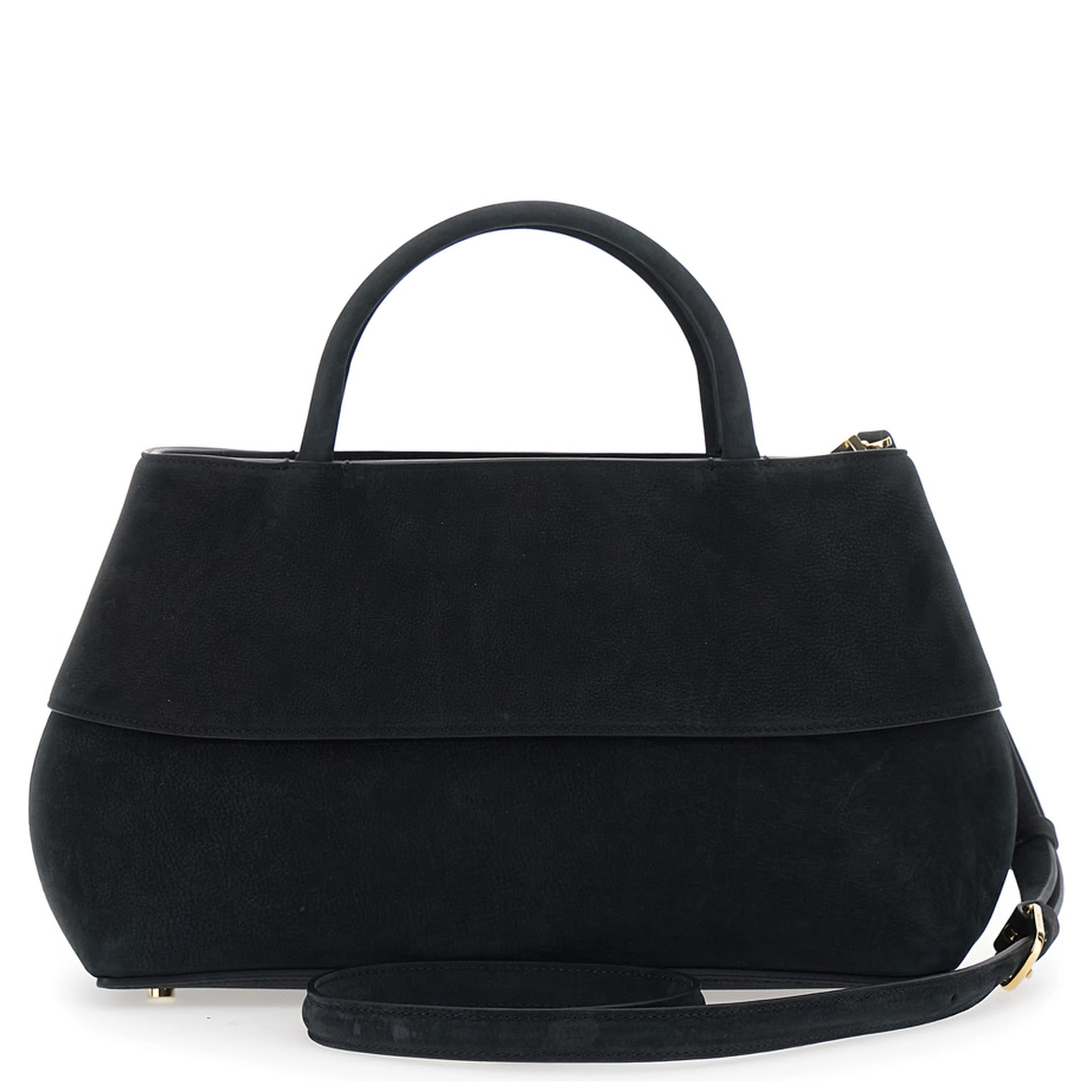 Mercer Small black Handbag with handles and logo lettering on the front in suede for women
