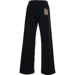 Jodie Black Pants with drawstring waist and Check patch on the back in cotton for women