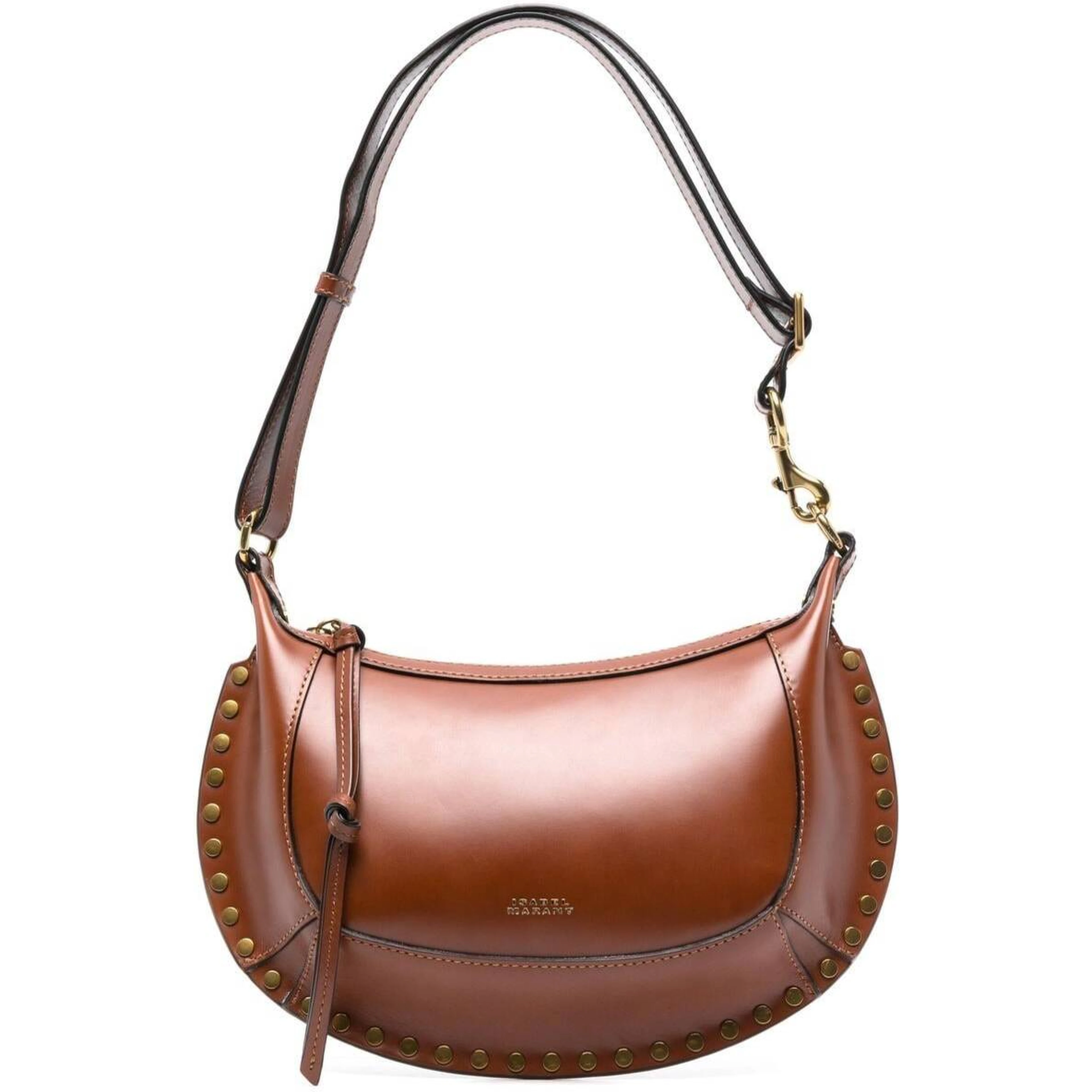 Shoulder Bag Oskan Moon with Studs in Brown Leather for Women