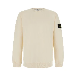 White Crewneck sweatshirt with logo patch on the sleeve in cotton for men
