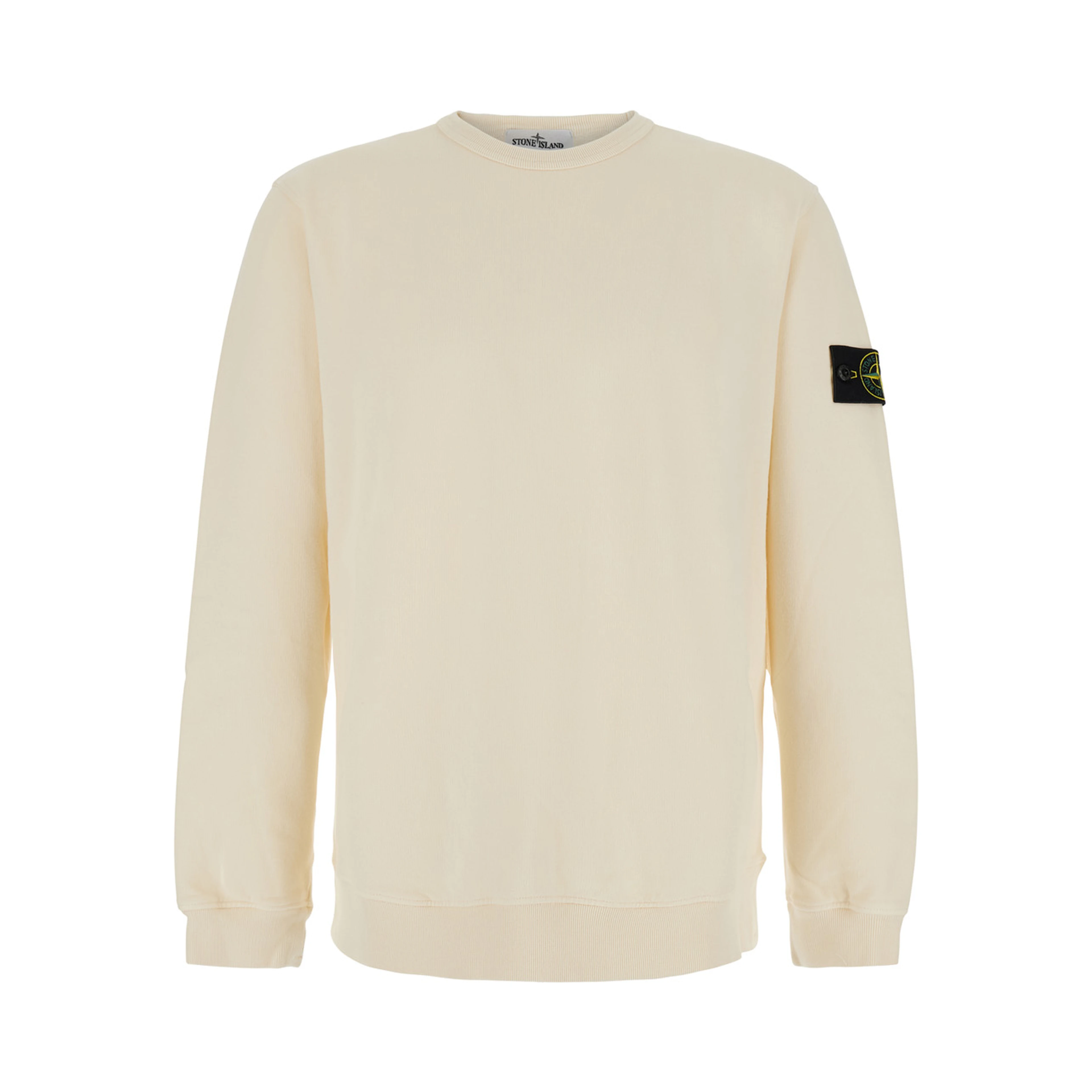 White Crewneck sweatshirt with logo patch on the sleeve in cotton for men