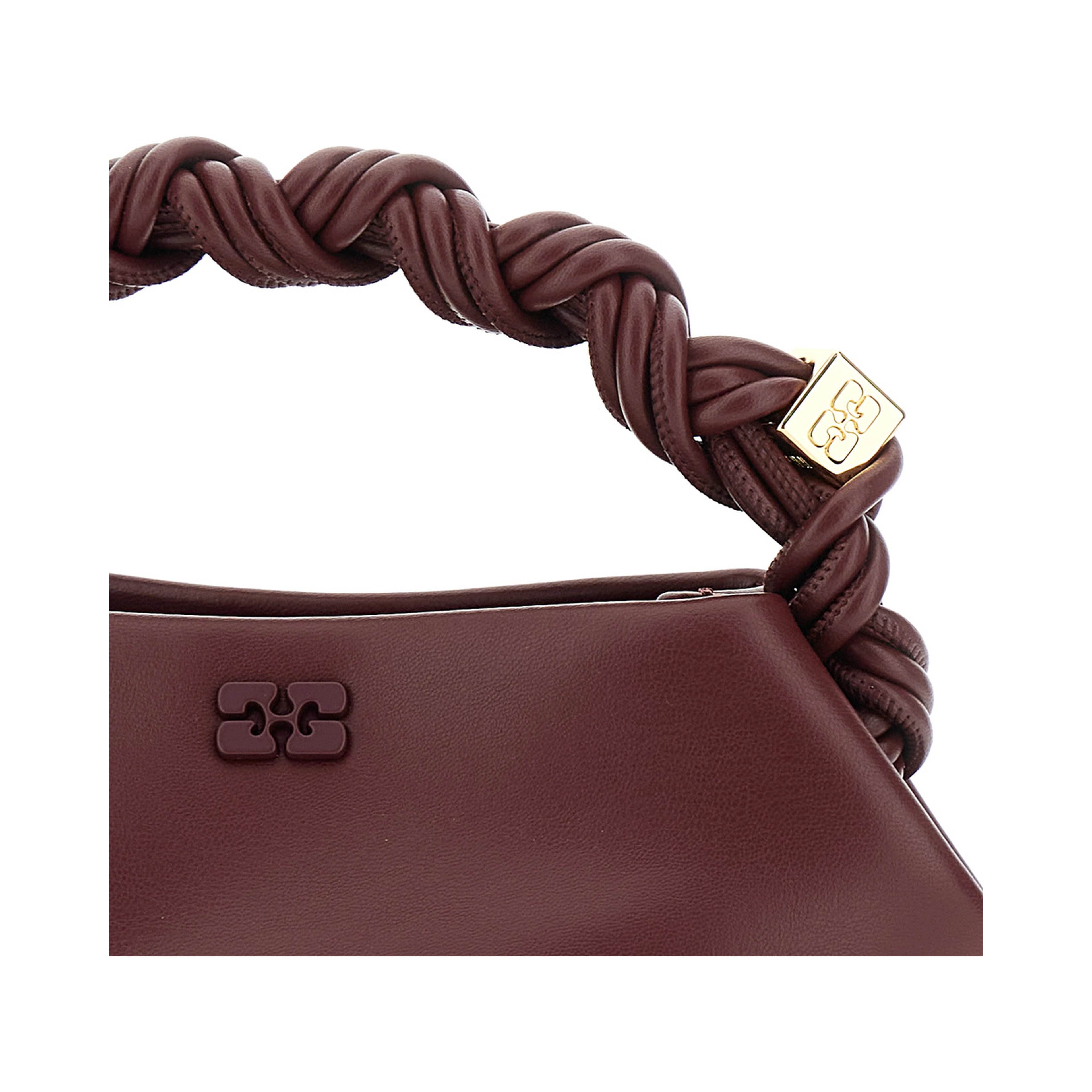 Bou Bordeaux Mini Handbag with Braided Handle and Removable Shoulder Strap in Leather Woman