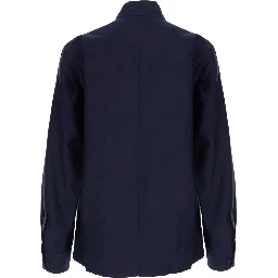 blue Jacket with high collar and front pockets in cotton and silk for men
