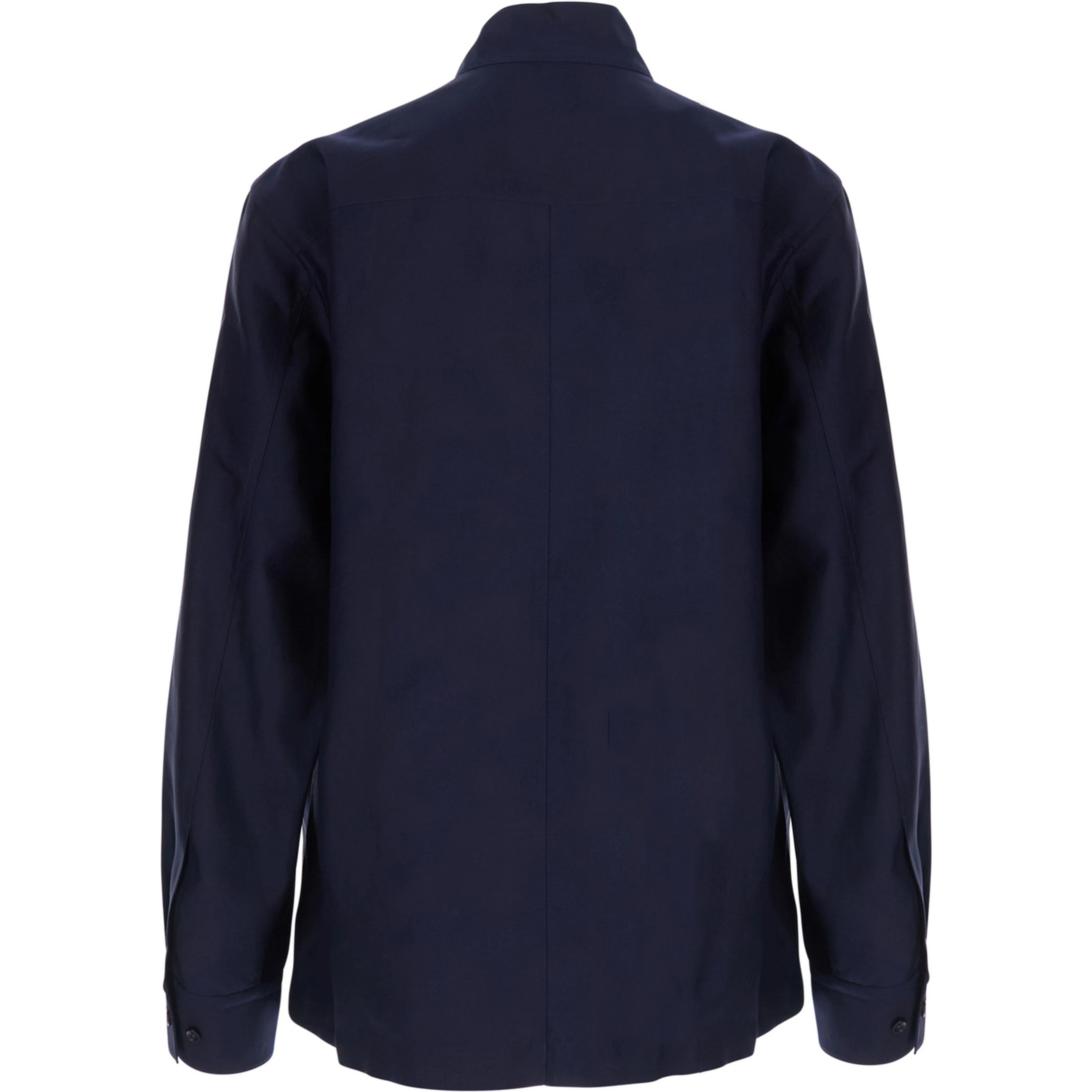 blue Jacket with high collar and front pockets in cotton and silk for men