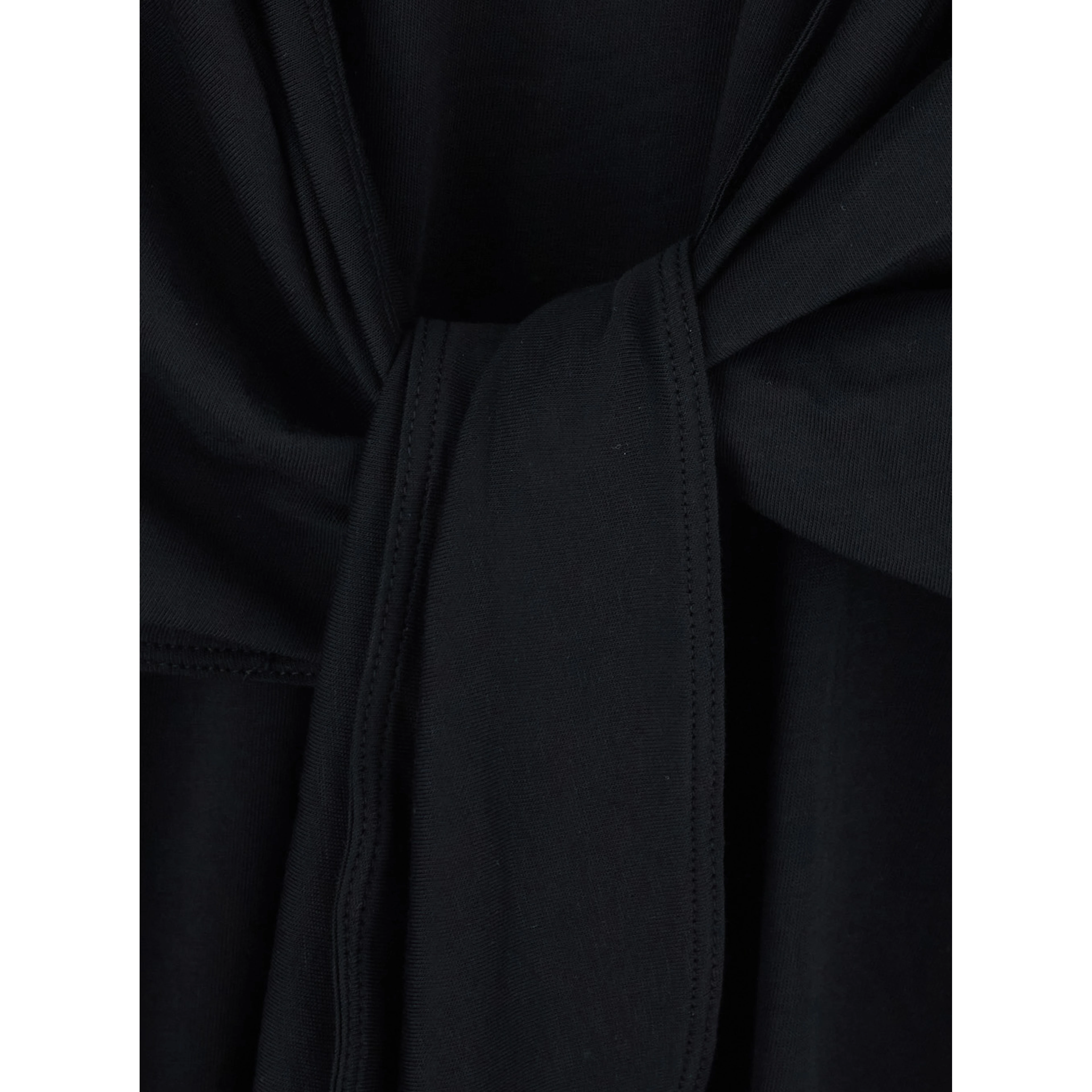 Black Long Dress with Knot Detail at Waist in Fabric for Women