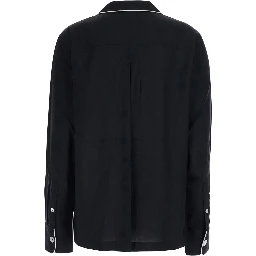 Black Shirt with collar and contrasting details in silk for women