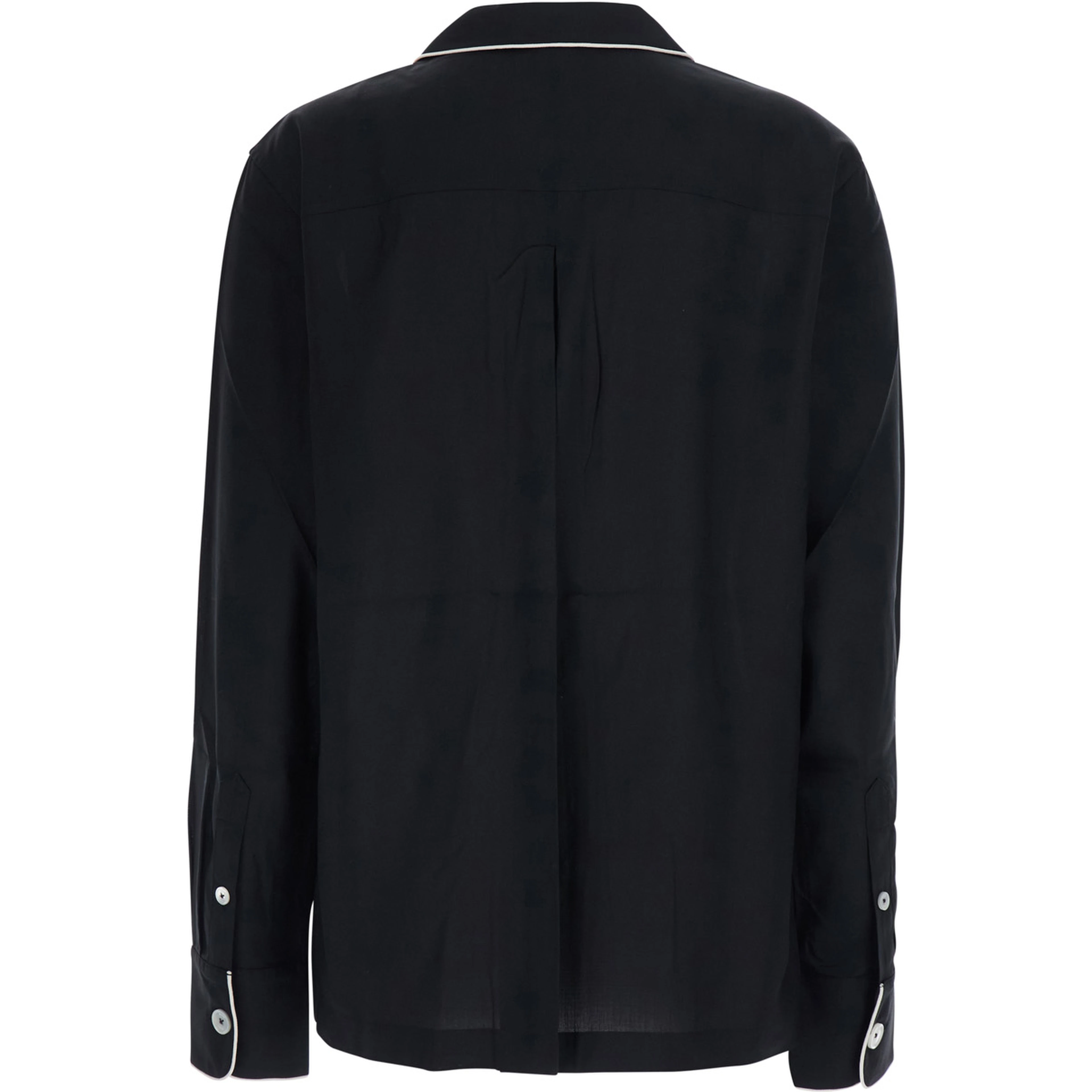 Black Shirt with collar and contrasting details in silk for women