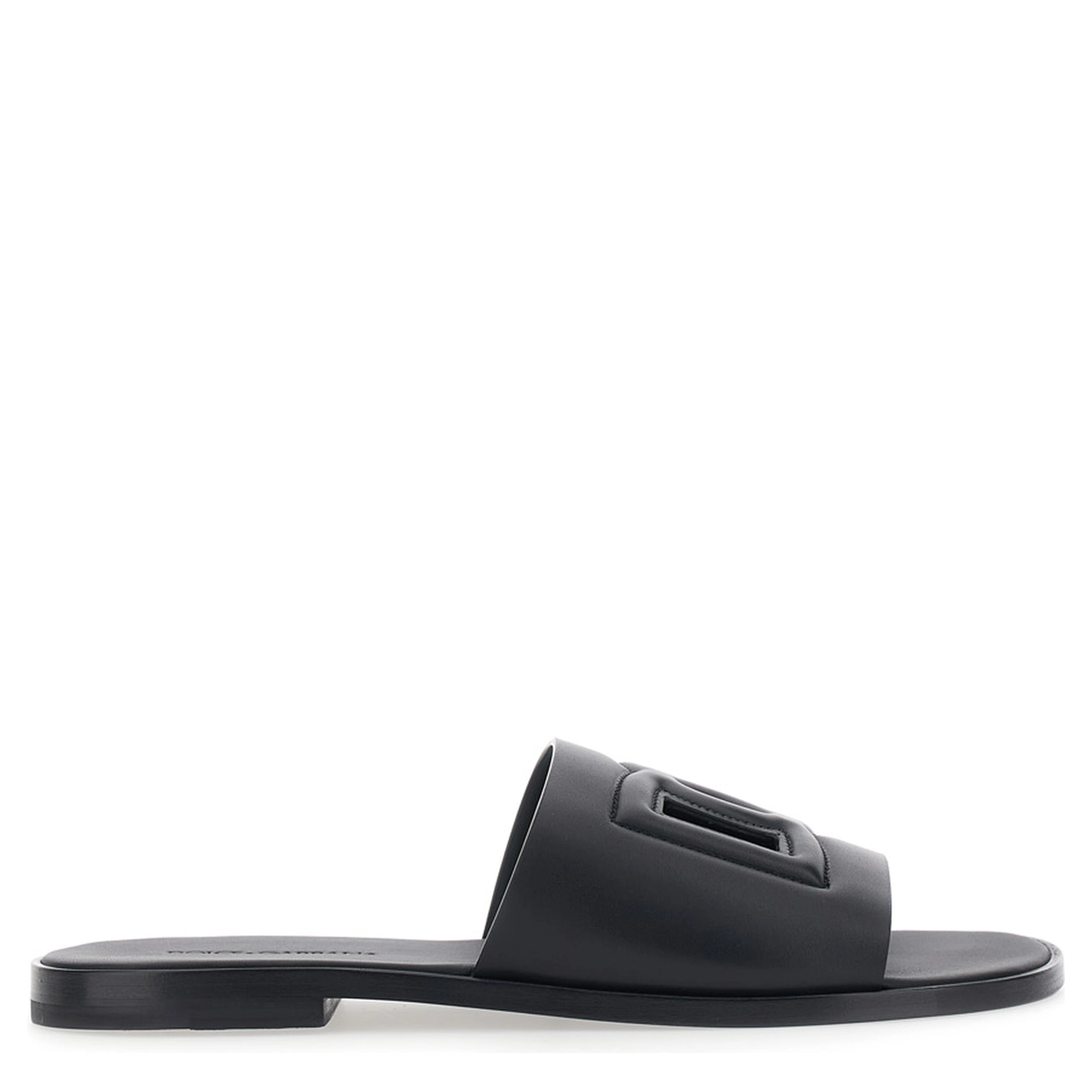 Black Leather Cut-Out Logo Detail Sandals for Men