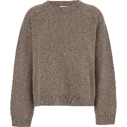 TRISTAN beige Sweater with round neck and Dropped shoulders in wool and yak women