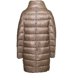Long down jacket with funnel neck and Tech Fabric beige woman