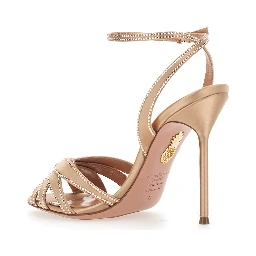 Soulmate Beige Sandals with Crystal Decoration and High Stiletto Heel in Suede for Women