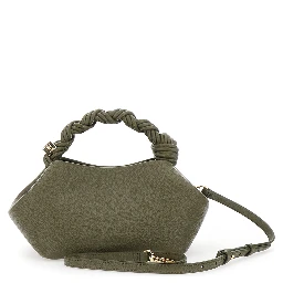 Bou Small Green Handbag with Woven Handle and Adjustable and Removable Strap in Grained Leather Woman