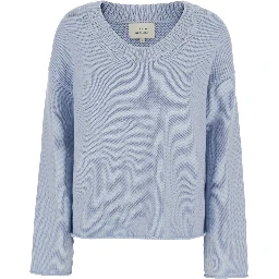 Light Blue Sweater with Wide Neck and Tone-on-Tone Mini Logo in Cashmere Women