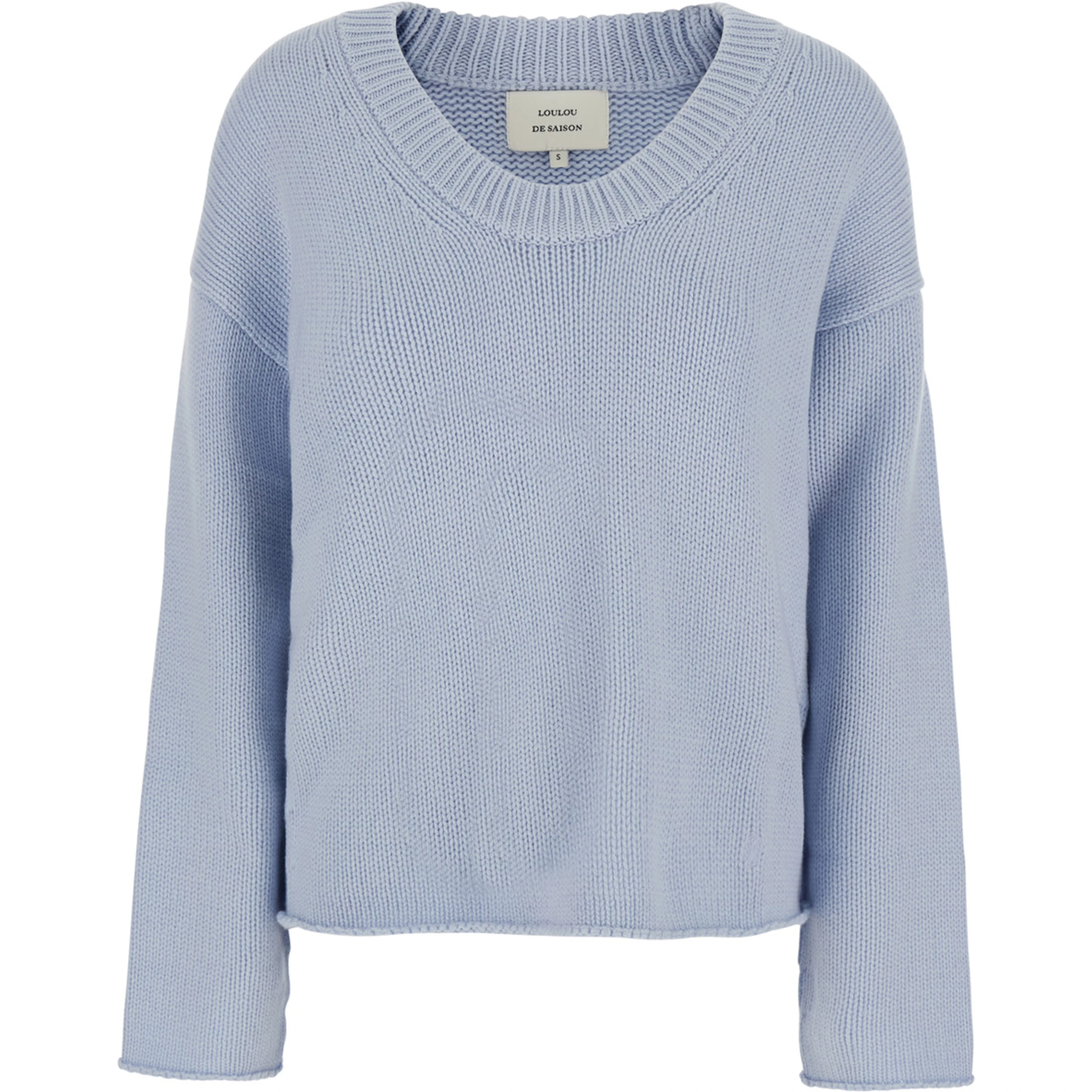 Light Blue Sweater with Wide Neck and Tone-on-Tone Mini Logo in Cashmere Women