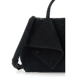 Mercer Small black Handbag with handles and logo lettering on the front in suede for women