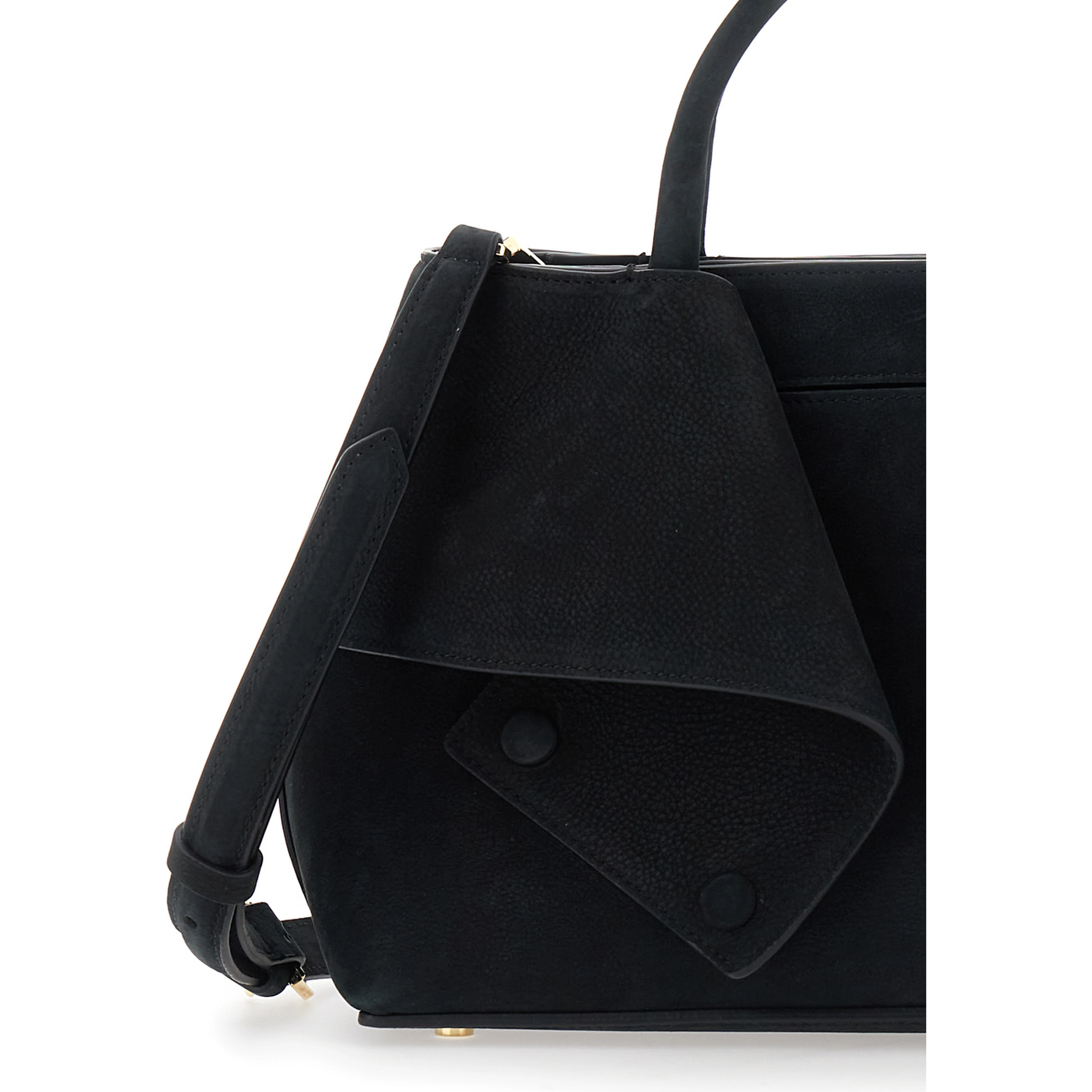 Mercer Small black Handbag with handles and logo lettering on the front in suede for women