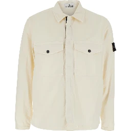 White Shirt with classic collar and logo patch on the sleeve in cotton for men