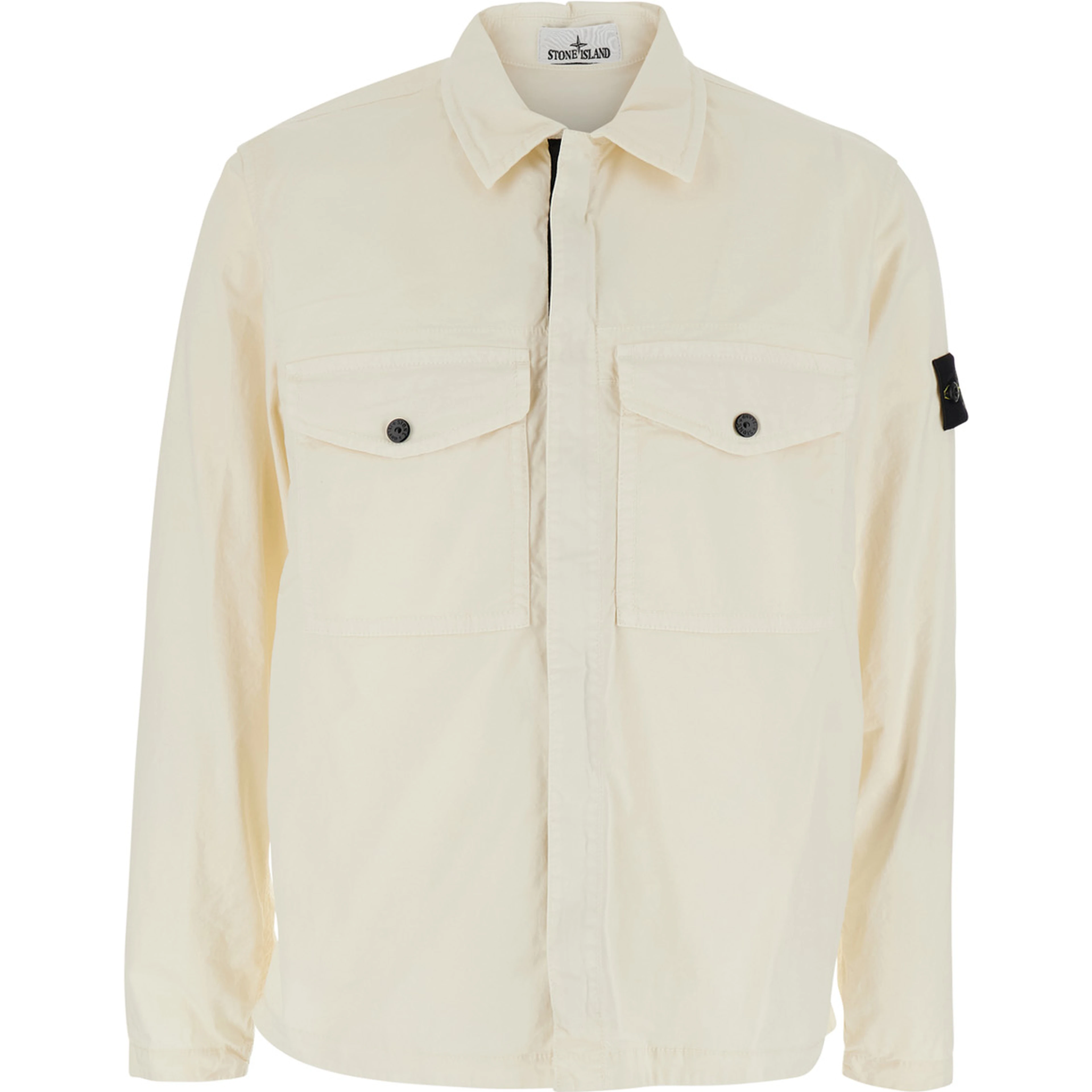 White Shirt with classic collar and logo patch on the sleeve in cotton for men